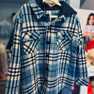 Boys Blue Hooded Shacket